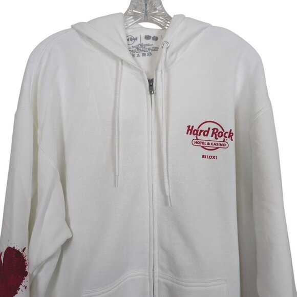 Hard Rock Hotel & Casino Biloxi white zip Hoodie size L Queen of Hearts Graphic - Picture 5 of 16